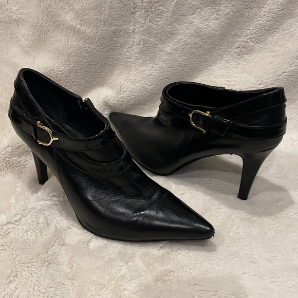 Lauren Ralph Lauren Ahava Black Leather Pointy Shoe Booties Ankle Boots Sz 8 VGC - Picture 6 of 12